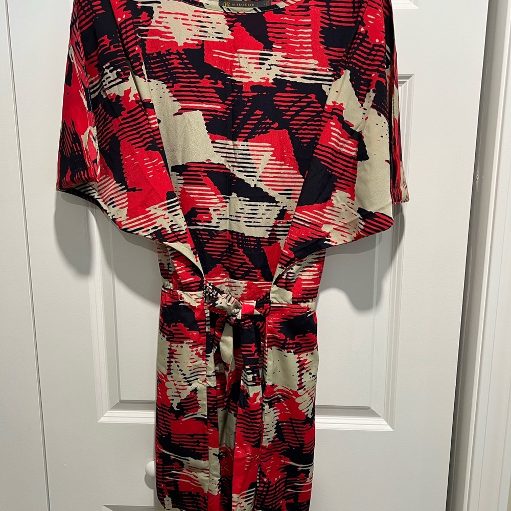 The Limited “Outback Red” Abstract Print Belted Dress